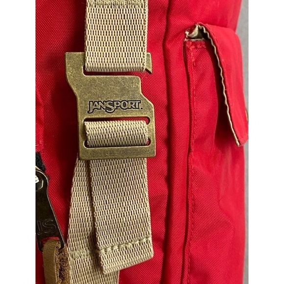 JanSport Heritage Rucksack Backpack Adobe Red Nylon Hiking Bag Tan Straps OOP - Picture 11 of 12